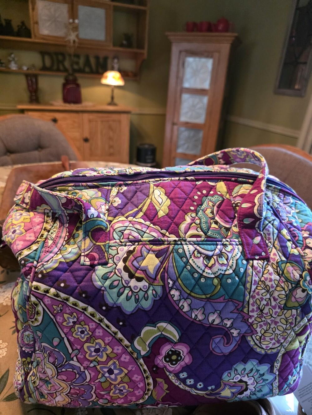 Vera Bradley Purple Paisley Quilted Travel Tote with Teal & Yellow Accents